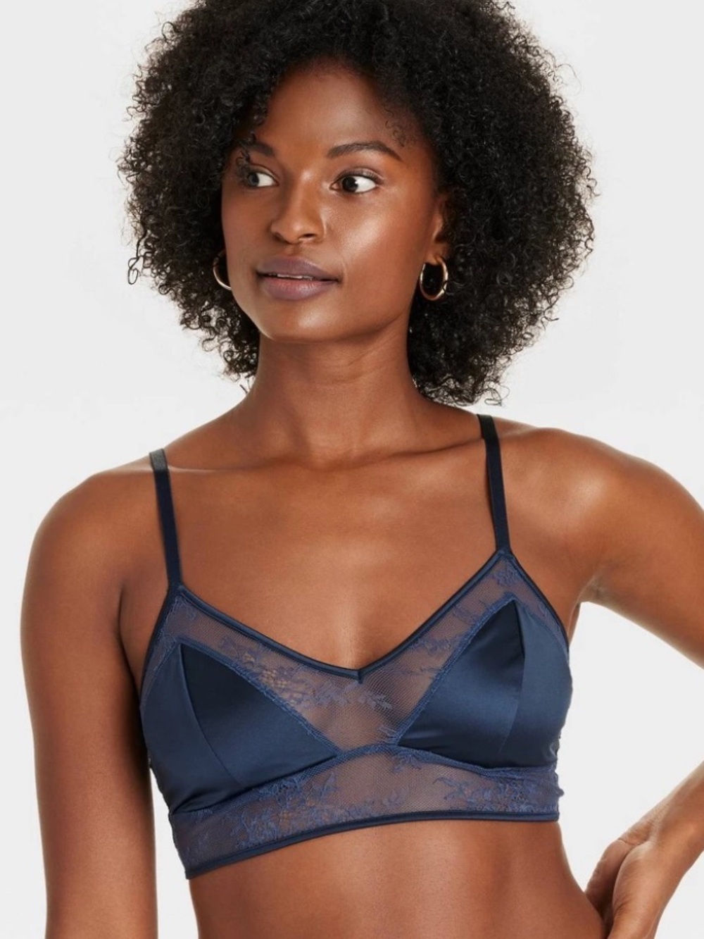 Women's Satin and Lace Longline Bralette - Auden™ Smart Blue